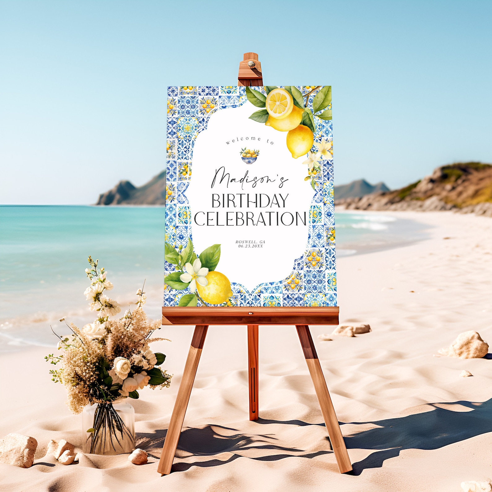 Amalfi Coast Birthday Welcome Sign Printable Template, Lemon Citrus ...