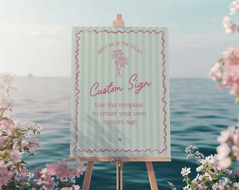 Grün Palm Springs benutzerdefinierte Schild Vorlage, Vintage Palme Strand Cabana Geburtstag Pool Party, tropische Pastell Bachelorette Thema WS1047