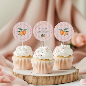 Modello stampabile per decorazioni per cupcake rosa Little Cutie, baby shower con agrumi pastello per decorazioni estive per feste di compleanno WP1050