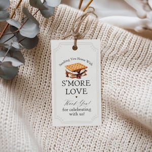Etiquetas para lembrancinhas de fogueira de outono S'more, modelo para impressão, chá de panela para casais em fogueira, gênero neutro, quintal Smore to Love Baby Sprinkle WP1012