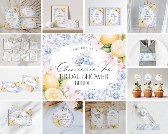Blue Chinoiserie Tea Bridal Shower Printable Bundle, High Tea Party for Bridesmaids Bridal Tea, Willow Toile English Garden Party WP1001