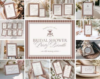 Pacote de modelos para chá de panela com tema Espresso Martini listrado, Brunch de noiva "Old Money Love is Brewing", Combinação perfeita para festa moderna vintage WP1091