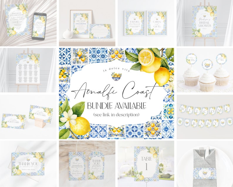Amalfi Coast Bridal Shower Welcome Sign Printable Template, Lemon Citrus Mediterranean decor with blue tiles, Coastal Italian theme, WP3016 image 7