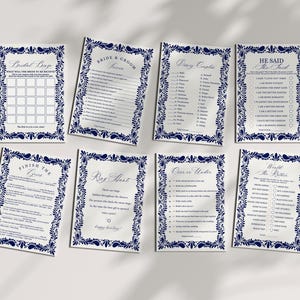 Blue Talavera Bridal Shower Games Set Printable Template, Spanish Tile Mexican Couples Shower Fiesta, Papel Picado Bridal Brunch WP1018