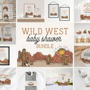 Wild West Baby Shower Bundle Printable Template, instant download for a little cowboy invitation, rodeo baby shower for boy, southwestern