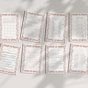 Pink Talavera Bridal Shower Games Set Printable Template, Spanish Tile Mexican Couples Shower Fiesta, Rose Papel Picado Bridal Brunch WP1017