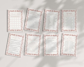 Juego de juegos para despedida de soltera Talavera rosa con plantilla imprimible, fiesta de despedida de soltera mexicana con azulejos españoles, brunch nupcial Papel Picado rosa WP1017
