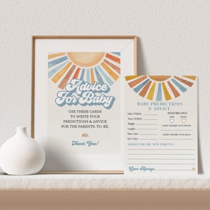 Aquí viene el hijo: plantilla imprimible con consejos para tarjetas para bebés, decoración con chispas de sol para baby shower de niño, fiesta de Little Ray of Sonshine
