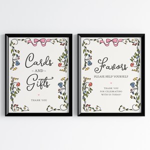 Skurrile Blumenkarten & Geschenke und Bevorzugungen Schild Vorlage, Französischer Garten Geburtstagsparty, Illustrierte Brautparty, Mädchen Babyparty WS1026
