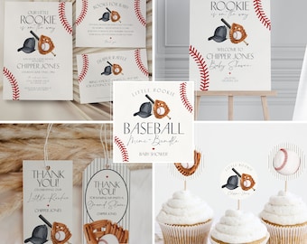 Modèle imprimable Mini lot de baby shower de baseball, petite fillette thème recrue à saupoudrer pour garçon, petit slugger grand chelem co-ed baby, WP3011