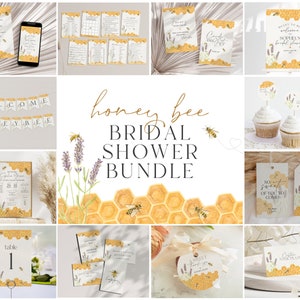 Honey Bee Bridal Shower Bundle Printable, Engagement Shower, wedding shower invites Template, Editable Template, Bridal Shower Games