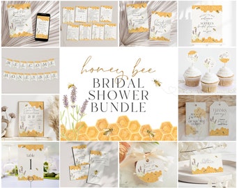 Honey Bee Bridal Shower Bundle Printable, Engagement Shower, wedding shower invites Template, Editable Template, Bridal Shower Games