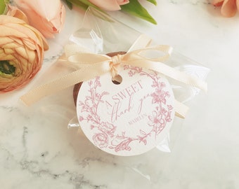 Pink Chinoiserie Bridal Shower Circle Favor Tags Printable Template, Pink Toile Baby in Bloom Baby Shower,  Floral Birthday Party Tag WP1010