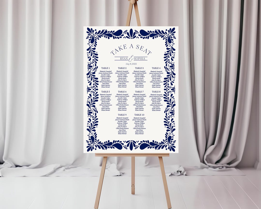 Blue Talavera Wedding Seating Chart Printable Template, Spanish Tile ...
