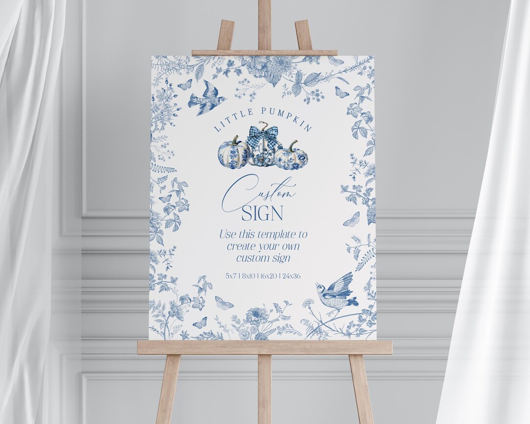 Blue Toile Pumpkin Custom Sign Printable Party Decor for Baby or Bridal ...