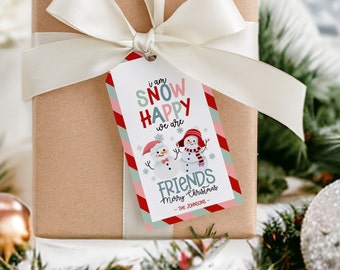 Snowman Snow Happy We Are Friends Christmas Gift Tags Instant Download, Neighbor gift tag, co-worker holiday gift tag, classroom gift tag