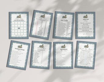 Mallard Baby Shower Games Printable Templates, Editable Lucky Duck Baby Shower Decor for Boy Adventure Duck Hunting Shower with Blue, WP3015