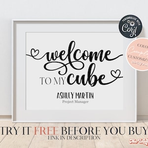 Welcome to my cube printable, Feminine Office Wall Decor for Women, Lady Boss Prints, cubicle decor woman, personalized cubicle print