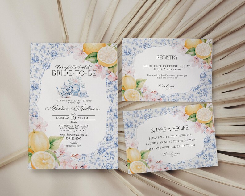 Blue Chinoiserie Tea Bridal Shower Printable Bundle, High Tea Party for Bridesmaids Bridal Tea, Willow Toile English Garden Party WP1001 image 3