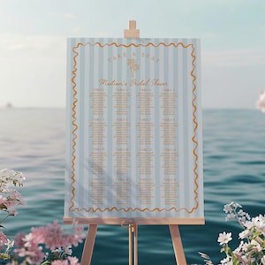 Blau Palm Springs Sitzplan Poster Vorlage Vintage Palme Strand Cabana Geburtstag Pool Party, Tropisch Pastell Bachelorette WS1048