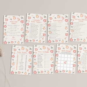 Sweet as a Peach printable peach baby shower games, spring or summer baby shower for girl, a little peach is on the way, fruit baby shower