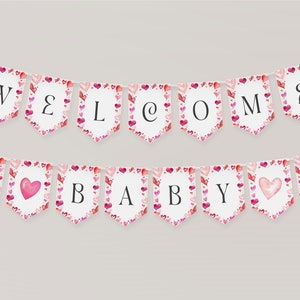 A Little Sweetheart Baby Shower Banner Printable Template, winter February baby shower Pennant, Valentines Day decor for Heart theme party