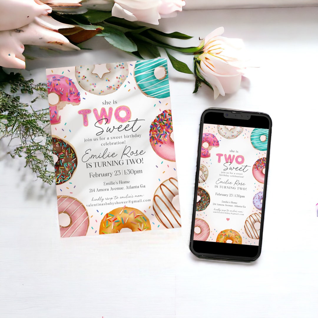 Donut 2nd Birthday Invitation Template, Two Sweet Second Birthday ...