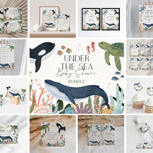 Under the Sea Baby Shower Bundle Template, Nautical Ocean Party Decor for Boy Baby Shower, Sea Life Baby Sprinkle, Gender Neutral, WP3024