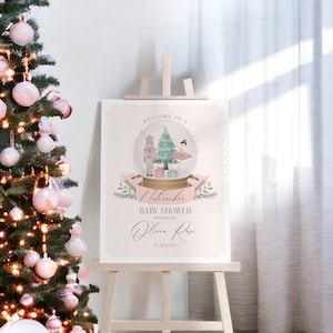 Pastel Pink Nutcracker Baby Shower Welcome Sign Template, instant download christmas winter wonderland baby shower for girl sugar plum fairy