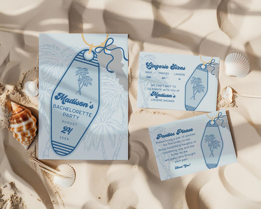 Blue Resort Key Bachelorette Invitation Template, Retro Resort ...