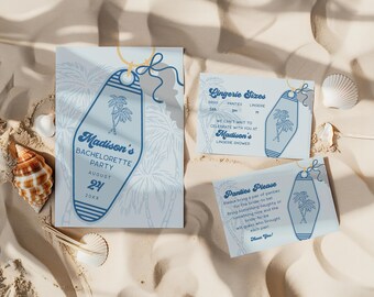 Blue Resort Key Bachelorette Invitation Template, Retro Resort Bachelorette Weekend Invite, Editable Corjl Instant Download, WP3005