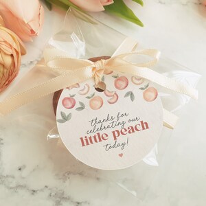 Süßer Pfirsich Baby Shower Circle Tags Instant Download, ein süßer Pfirsich ist auf dem Weg Babyparty für Mädchen Rechteck Tag Frühling oder Sommer-Dusche