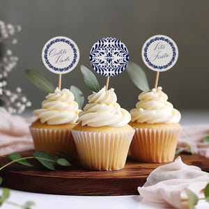 Blue Talavera Cupcake Toppers Printable Template, Spanish Tile Bridal Shower Decor, Mexican Baby Shower Fiesta WP1018