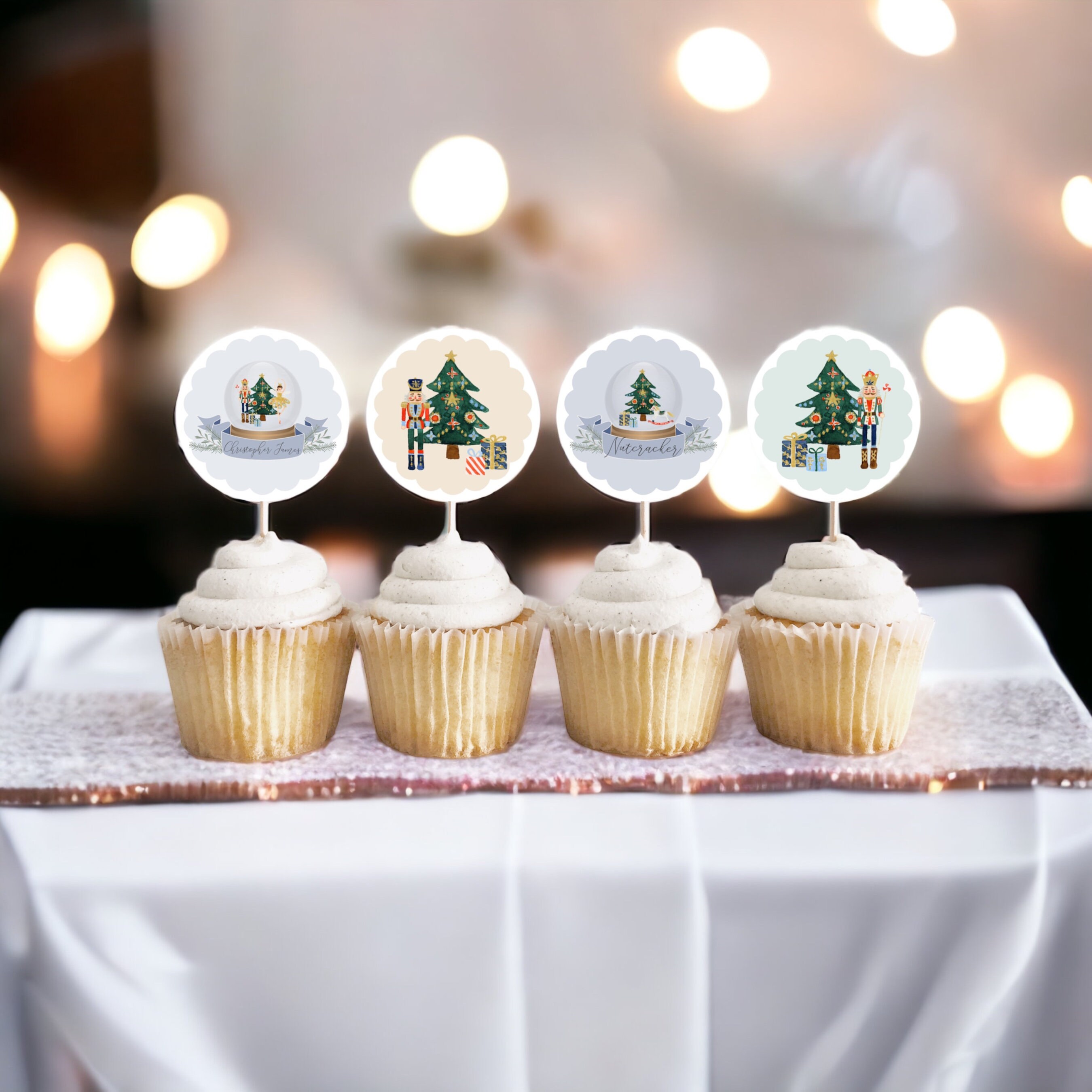 Blue Nutcracker Cupcake Toppers Printable, Christmas winter wonderland gender neutral birthday party for boy winter ballet december, WP3022