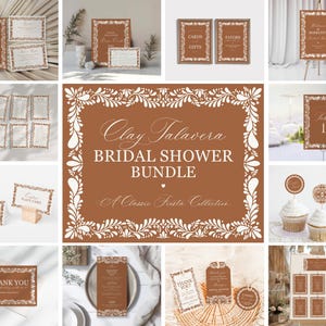Clay Talavera Bridal Shower Printable Template Bundle, Spanish Tile Mexican Couples Shower Fiesta, Terracotta Bridal Brunch WP1019