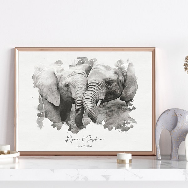 elephant 14th anniversary gift, ivory 14 year anniversary gift for men, watercolor elephant poster print, never forget how much i love you