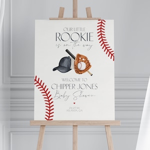 Baseball Babyparty Willkommen Schild Druckbare Vorlage, kleine Rookie Thema Dusche für Jungen, kleine Slugger Sprinkle Grand Slam Co-Ed Dusche