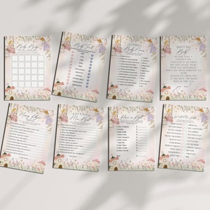 Fairy Baby Shower Games Bundle Printable, enchanted garden fairytale girl baby shower, magical fairy tea party, boho woodland fairy forest