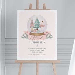 Pastel Pink Nutcracker Custom Sign Printable Template, sugar plum fairy ballerina christmas winter onederland birthday or baby shower