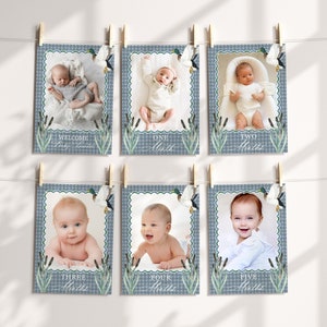 Stockente 1. Geburtstag Meilenstein Banner Druckbare Vorlage, Bearbeitbare Eine Glücksente 1. Geburtstag Party Dekoration für Jungen, Abenteuer Blau Gingham