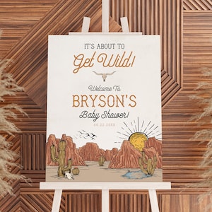 Wild West Baby Shower Welcome Sign Instant Download, little cowboy welcome rodeo baby shower for boy, southwestern baby shower template