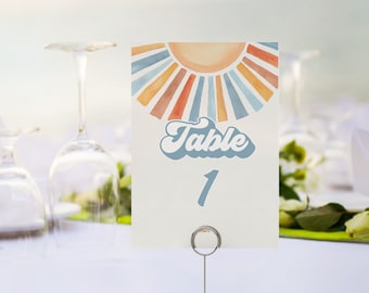 Hier kommt der Sohn Tischnummer Karten druckbare Vorlage, Sunshine Baby Sprinkle Decor für Jungen-Babyparty, kleiner Ray of Sonshine, TP3008