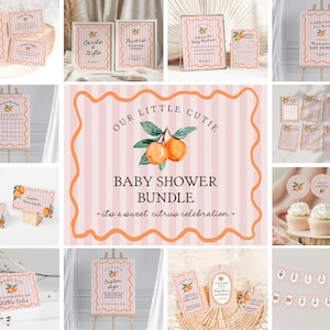 Modello stampabile per baby shower con motivo "Pink Little Cutie", granella di agrumi pastello per baby shower estivo, decorazione retrò con clementine WP1050