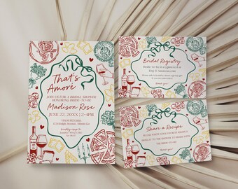 Pasta Bridal Shower Invitation Template, Italian Theme Bridal Shower Invite, Watercolor Pasta, Editable Corjl Instant Download, WP1101