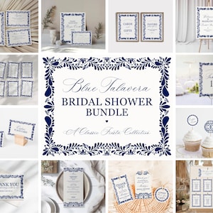 Blue Talavera Bridal Shower Printable Template Bundle, Spanish Tile Mexican Couples Shower Fiesta, Papel Picado Bridal Brunch WP1018