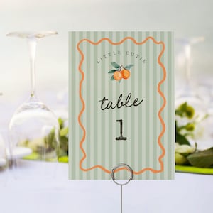 Groene Little Cutie tafelnummer kaartensjabloon, hoofdsqueeze vrijgezellenfeest, citrus babyshower decor voor zomer clementine verjaardag WP1051