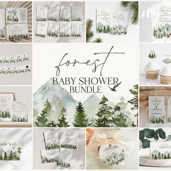 Forest Woodland Baby Shower Bundle Printable, boy baby Shower Invitation Bundle, winter fall baby shower, woodsy christmas baby shower