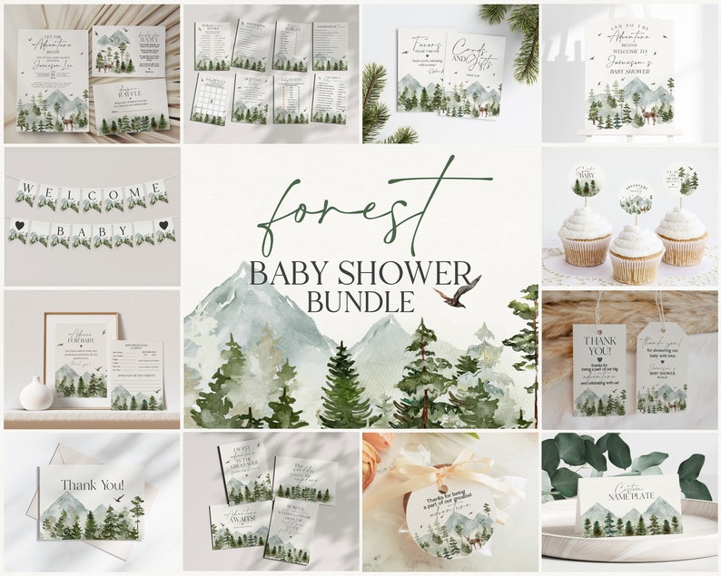 Forest Woodland Baby Shower Bundle Boy Baby Shower Invitation