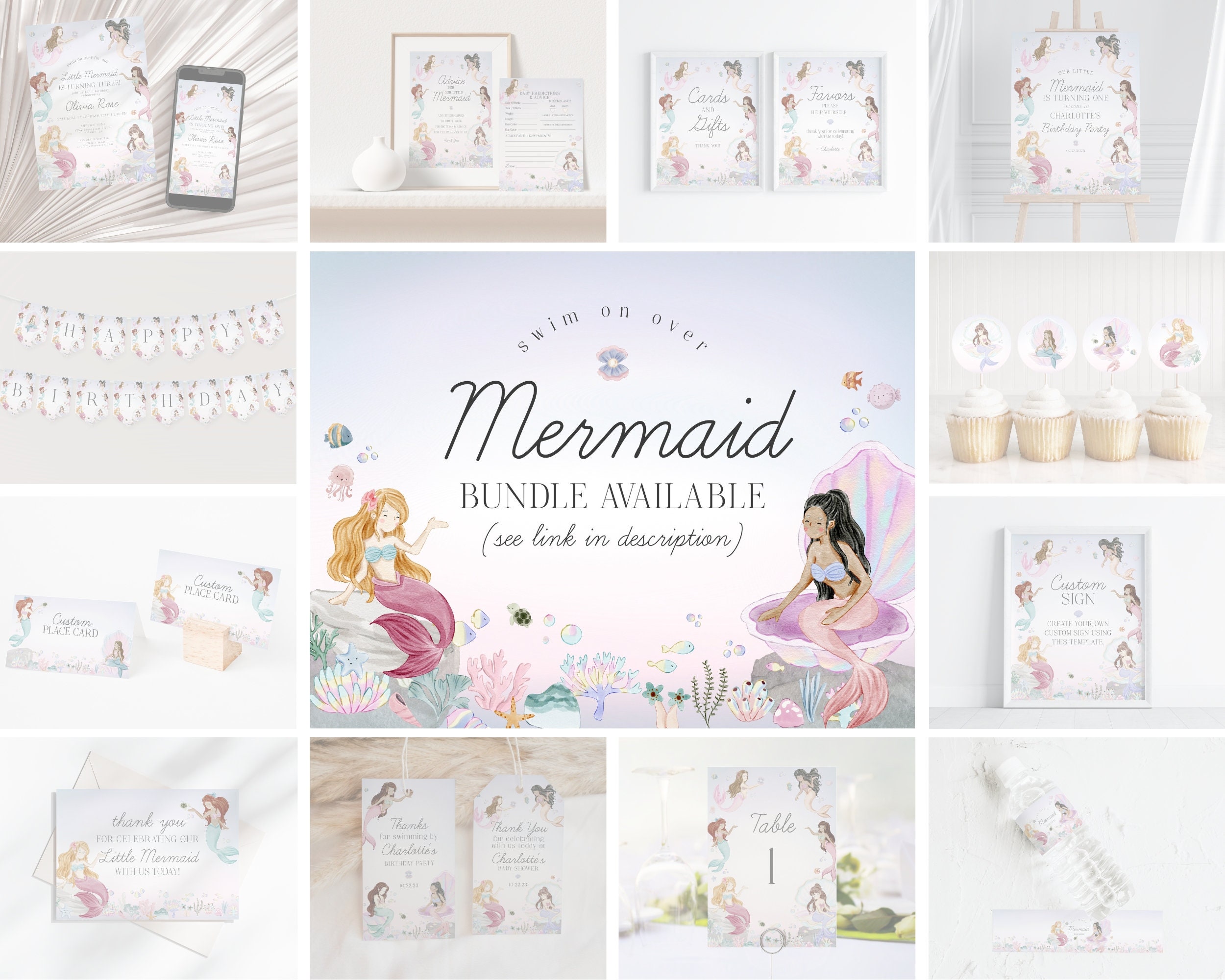 Mermaid Table Number Card Printable Template Enchanted Under the Sea ...