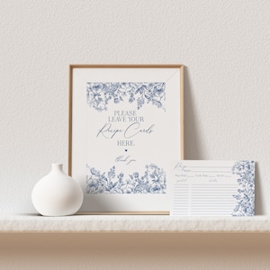 Modèle imprimable de carte de recette de chinoiseries bleues pour la douche nuptiale, quelque chose de bleu avant que je fasse bleu printemps nuptiale brunch toile Français WP1030
